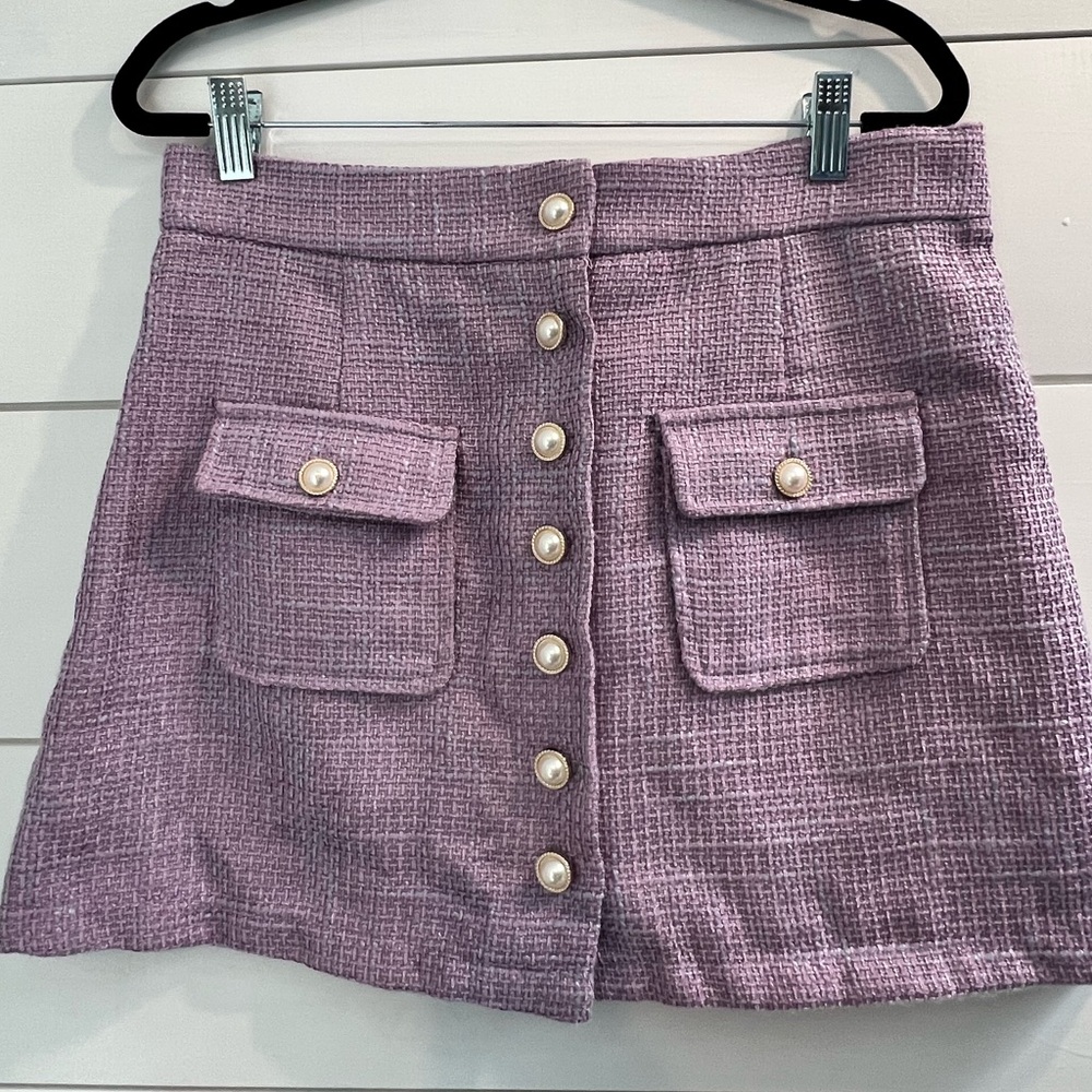 Lavender Tweed Skirt with Pearl Button Forever 21 size Large